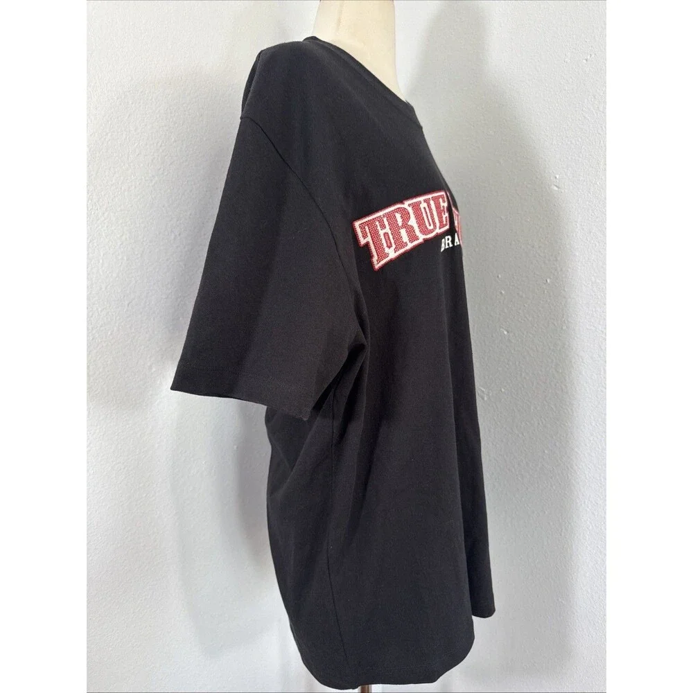 True Religion Jeans‎ T shirt Mens M Black Embroidered Logo Preppy